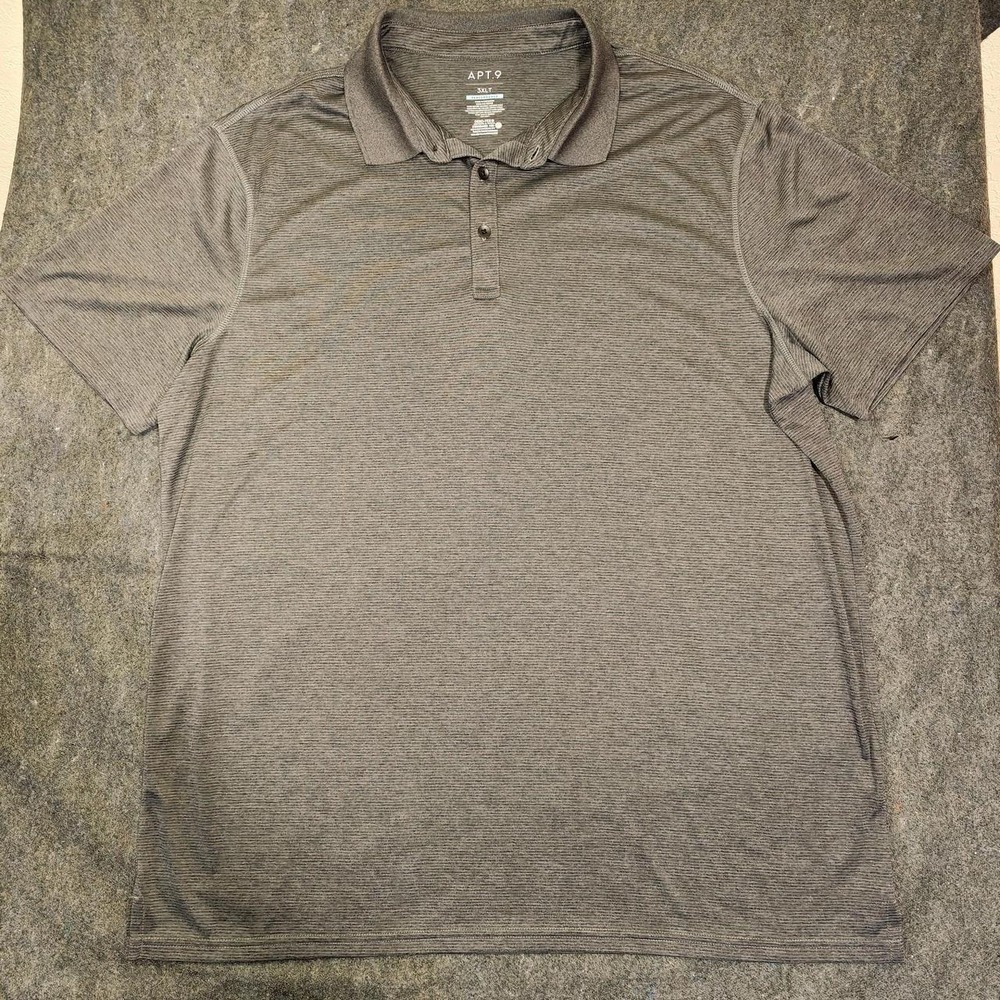 Apt 9 Premier Flex Performance Grey Striped Golf Polo Shirt Mens 3XLT Big & Tall